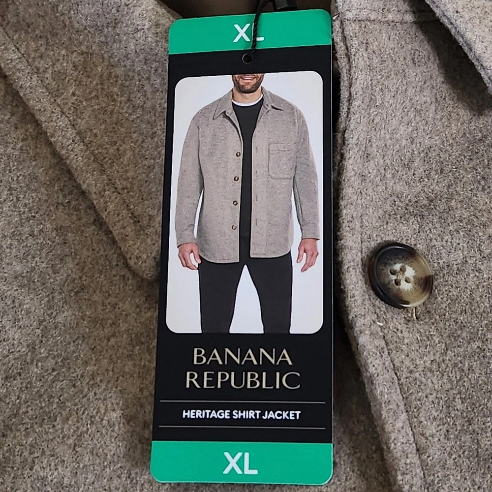Banana Republic Heritage Shirt Jacket Mens XL‎ Oatmeal Tan Button Up Shacket NEW